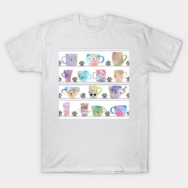 Coffee cups and cat faces T-Shirt by GULSENGUNEL